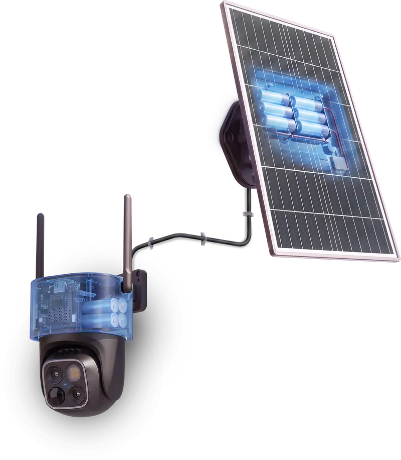 P2 wireless camera connected to its 15W solar panel